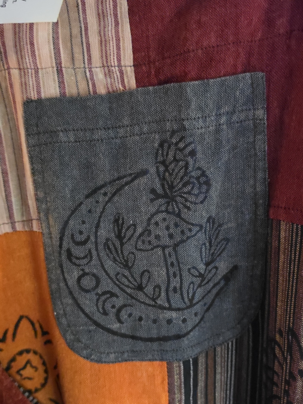 🍄NWT, BOHEMIAN PATCH OVERALLS BY " RISING INTERNATIONAL" 🍂 - Picture 4 of 17